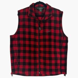 Woolrich Buffalo Plaid Vest Mens L Red Black Fleece Zip Outdoor Hunting
